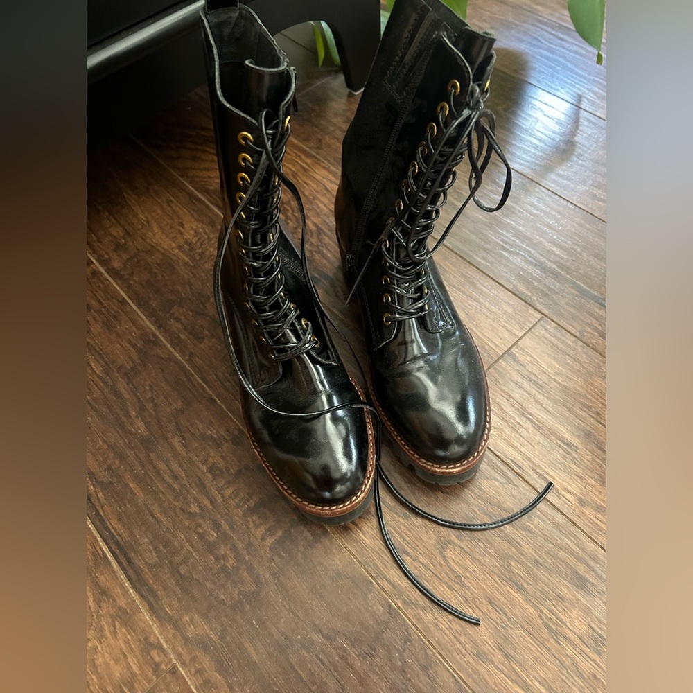 Jefferey Campbell black patent faux leather combat boots